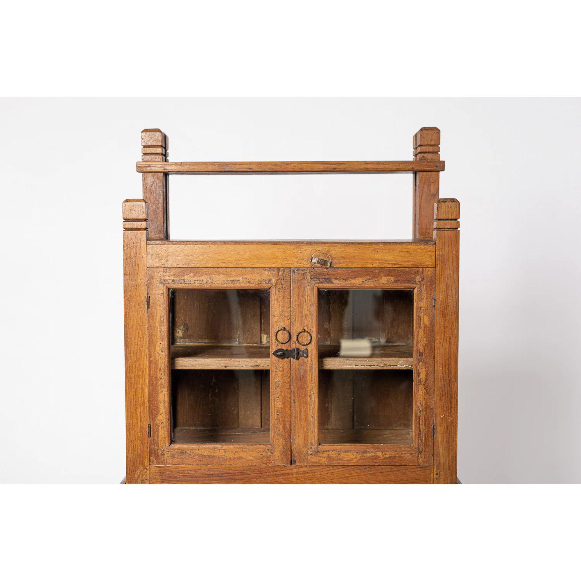Hand-Crafted Antique Portuguese Storage Cupboard Display Cabinet in Wood & Glass For Sale