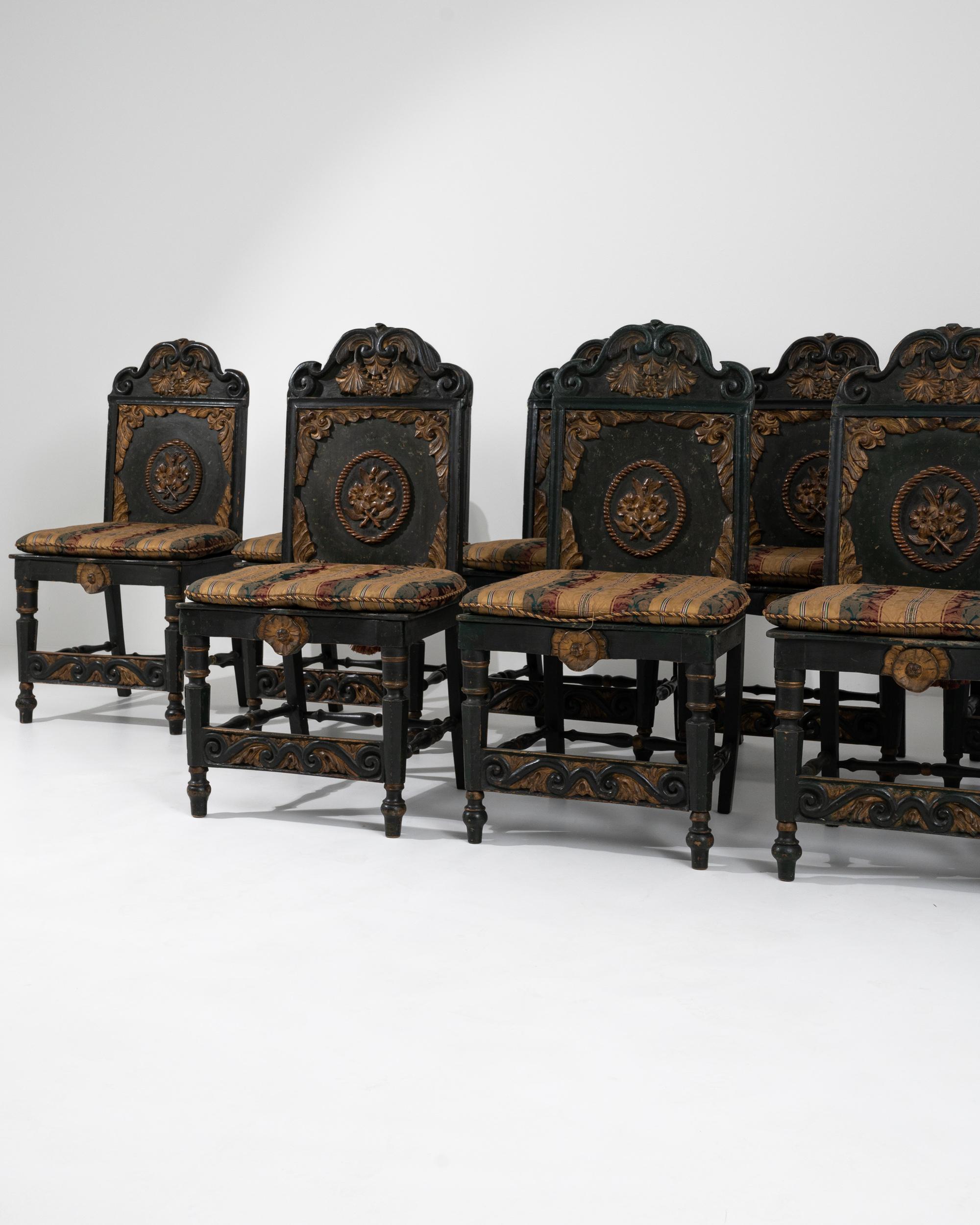 Antique Portuguese Wooden Dining Chairs, Set of Ten 3