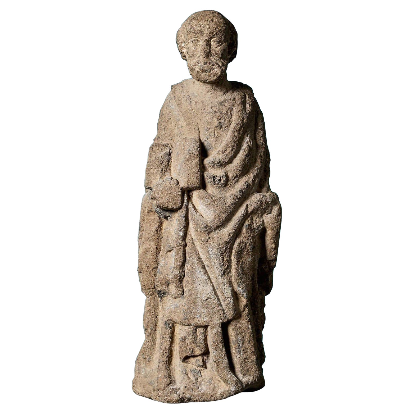 Antike postmittelalterliche geschnitzte Steinheiligenstatue