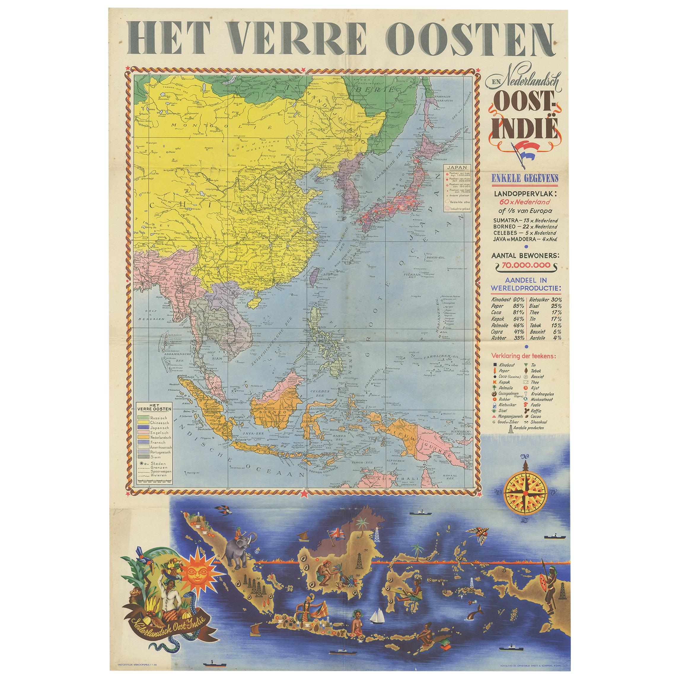 Ancienne affiche néerlandaise, Indes orientales, vers 1940