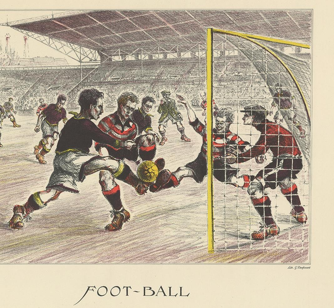 Antique Poster of a Soccer Match by Dorfinant, circa 1930 In Good Condition In Langweer, NL