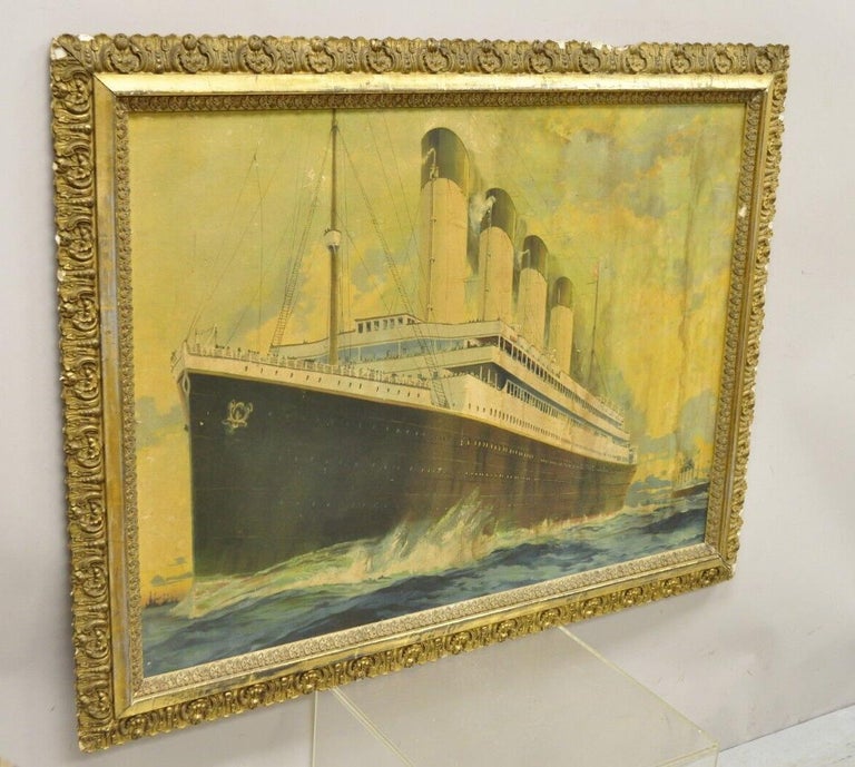 Antique Poster Print Montague Birrell Black White Star Line Olympic and