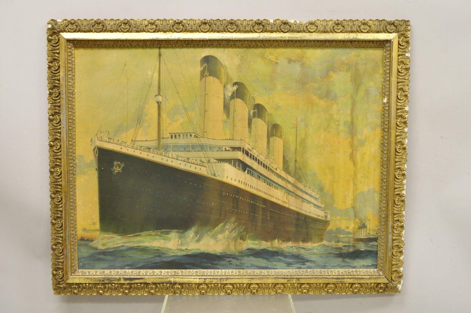 Paper Antique Poster Print Montague Birrell Black White Star Line Olympic and Titanic