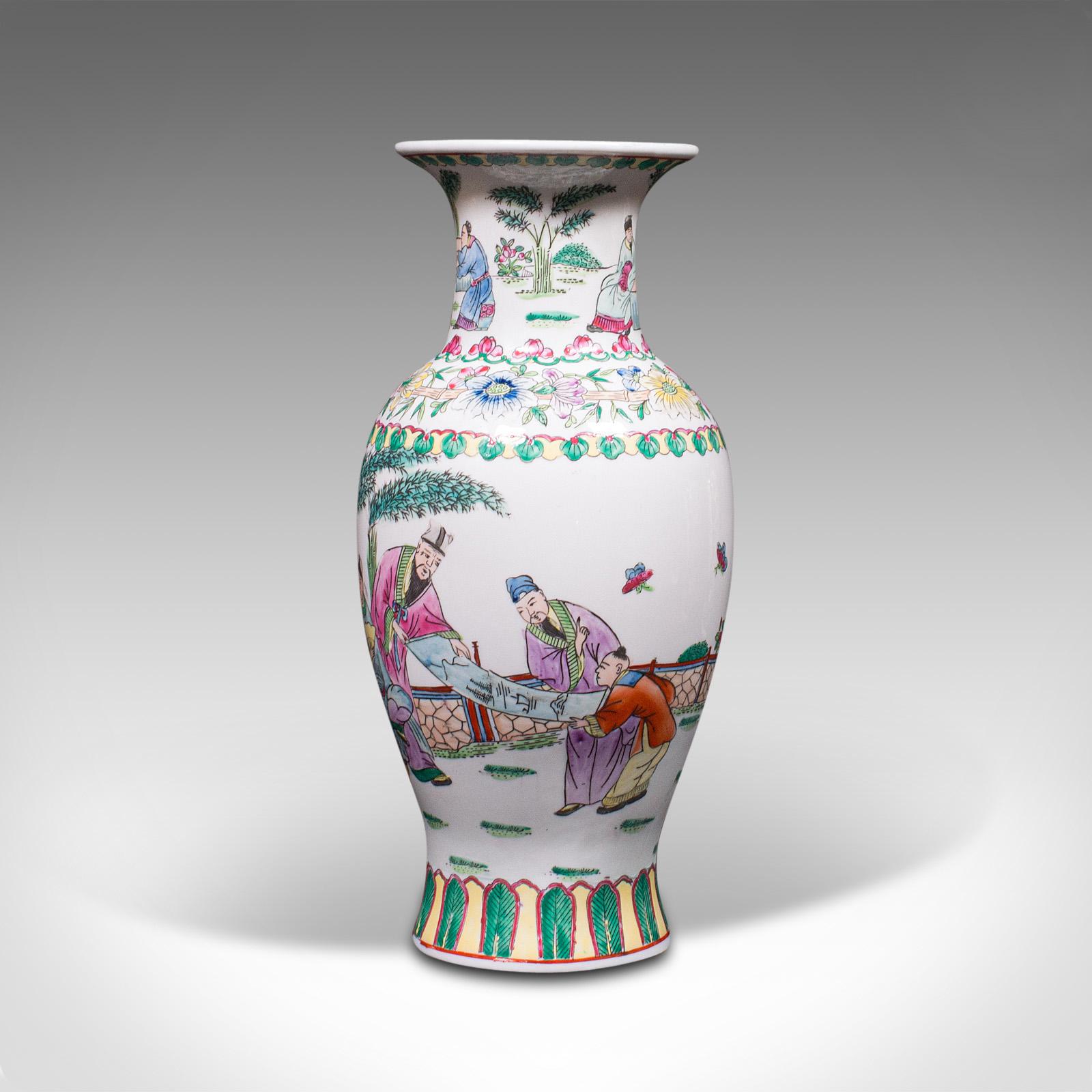 19th Century Antique Posy Vase, Chinese, Ceramic, Baluster, Hand Painted, Victorian, C.1900 For Sale