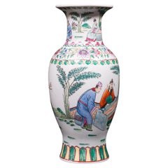 Antique Posy Vase, Chinese, Ceramic, Baluster, Hand Painted, Victorian, C.1900