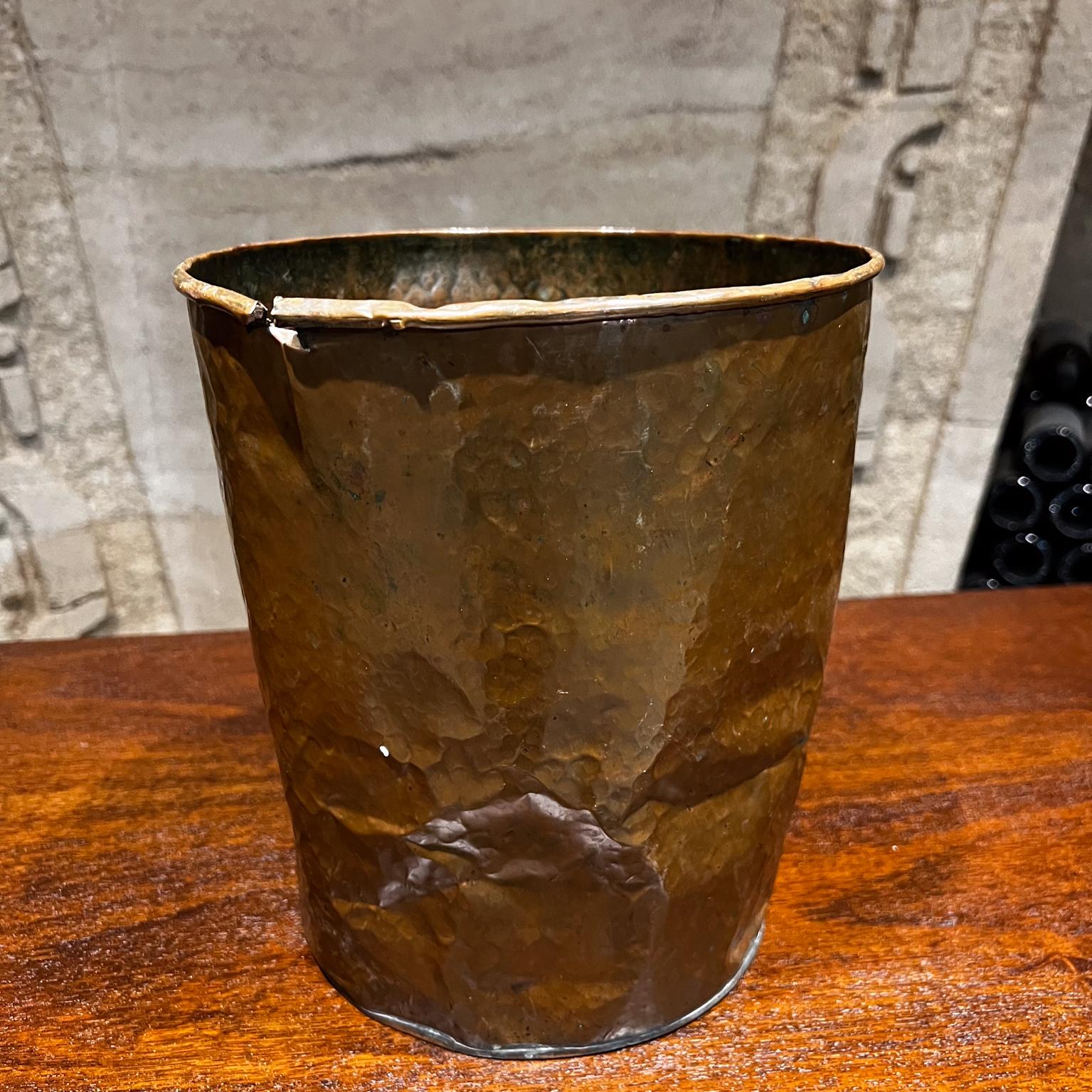Art Deco Antique Pot Distressed Bucket Patinated Copper Pail For Sale