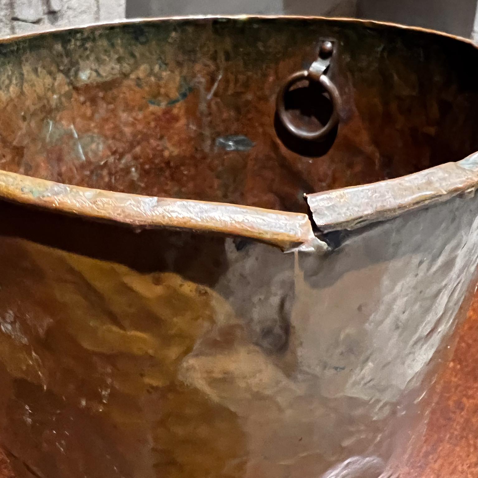 20th Century Antique Pot Distressed Bucket Patinated Copper Pail For Sale