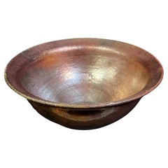 Antique Pottery Bowl with Iridescent Copper Glaze, Stamped