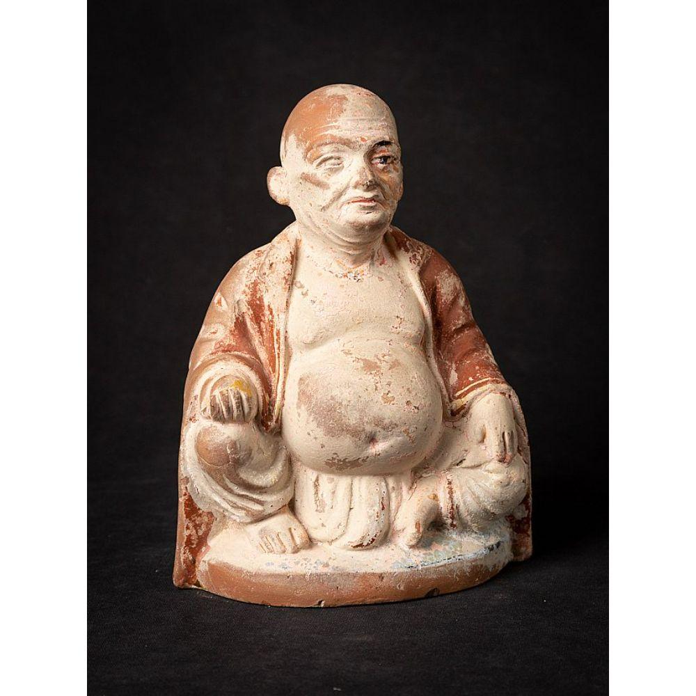 Wood Antique Pottery Happy Buddha Statue from India For Sale