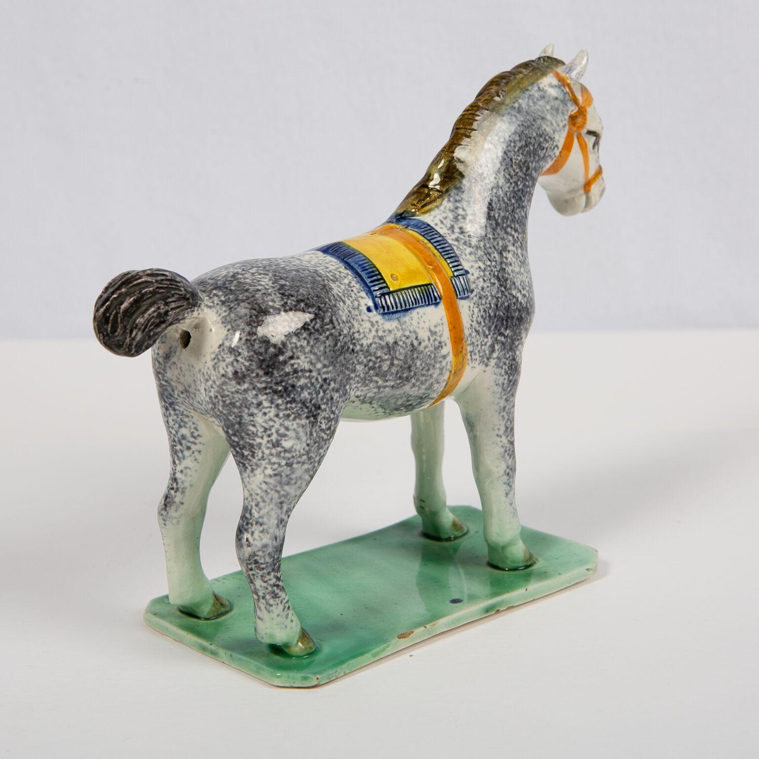 Hand-Painted Antique Pottery Horse Made in England at St. Anthony's Pottery, circa 1800-1810