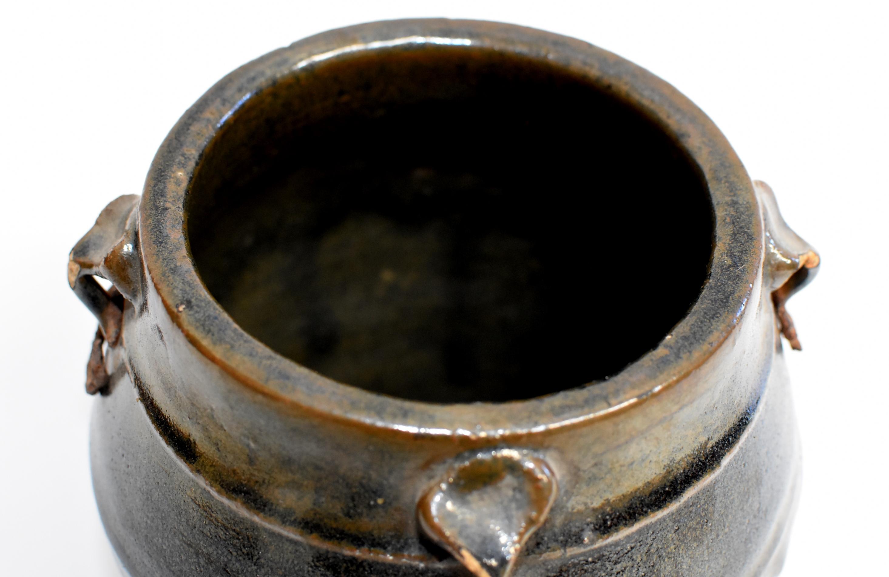 Antique Pottery Jar, 4 Ears Silver Gray Blue 6