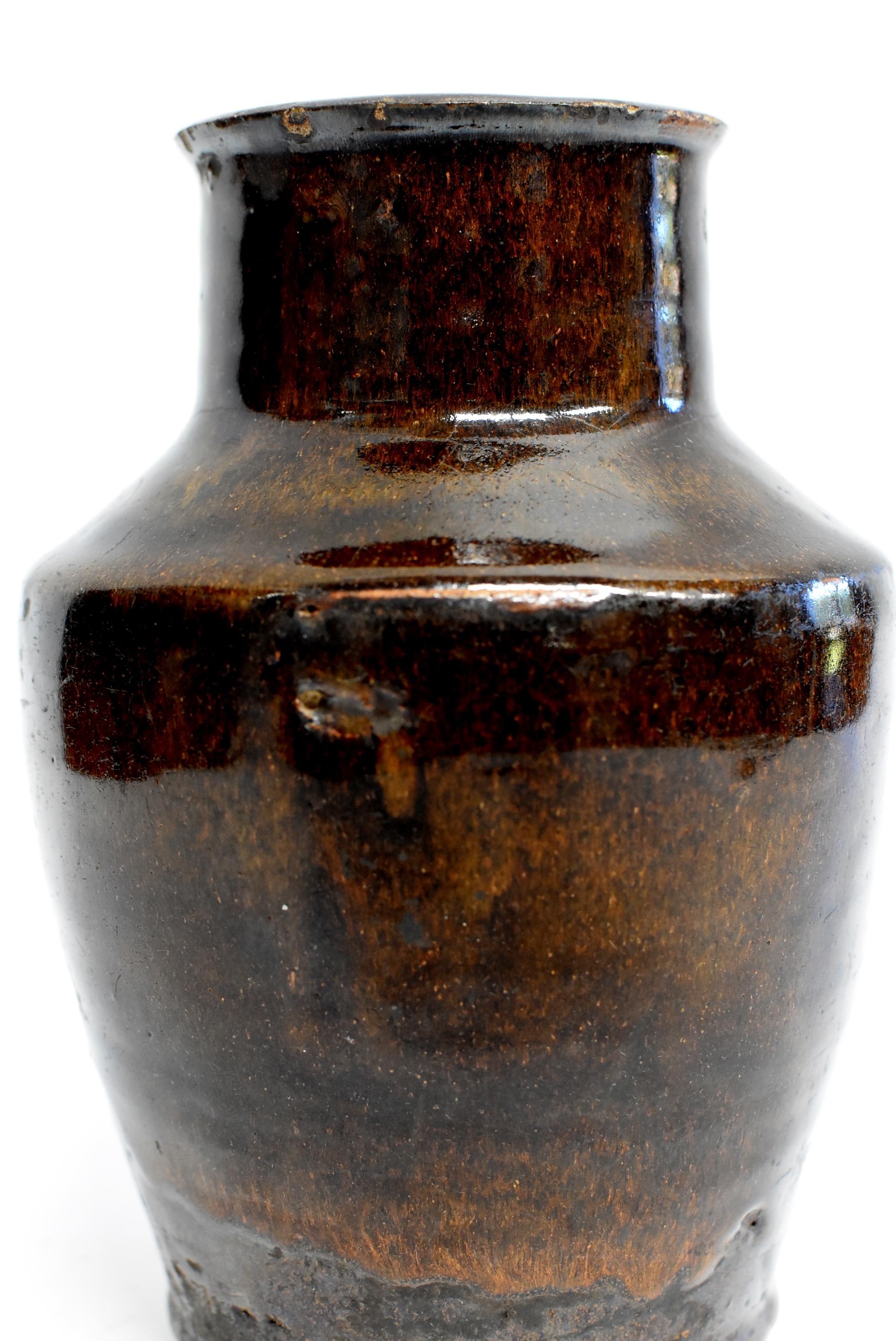 Antique Pottery Jar, with Golden Glaze For Sale 8