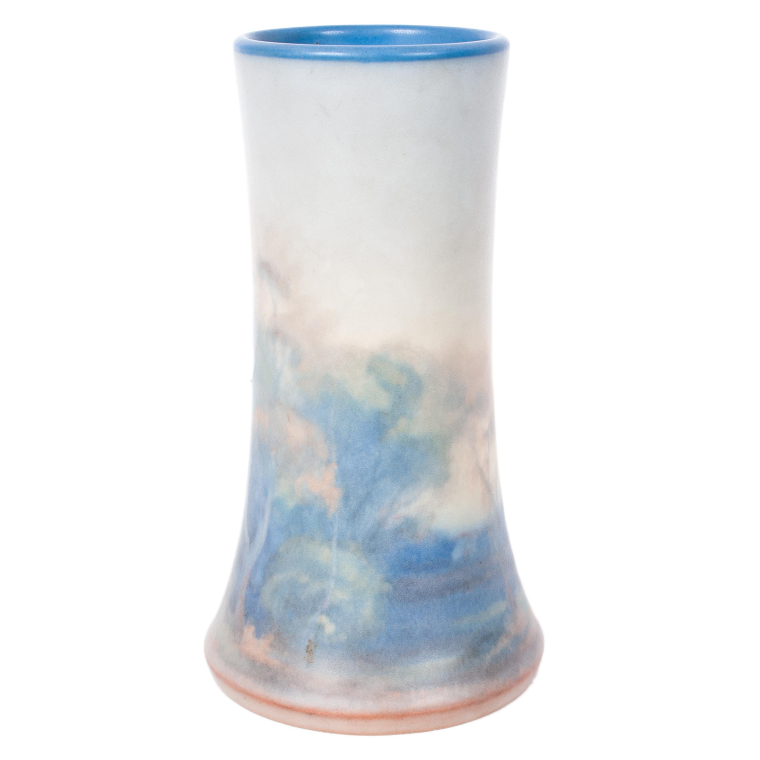 Arts and Crafts Antique Pottery Scenic Vellum Landscape Vase Fred Rothenbusch for Rookwood 1925 For Sale