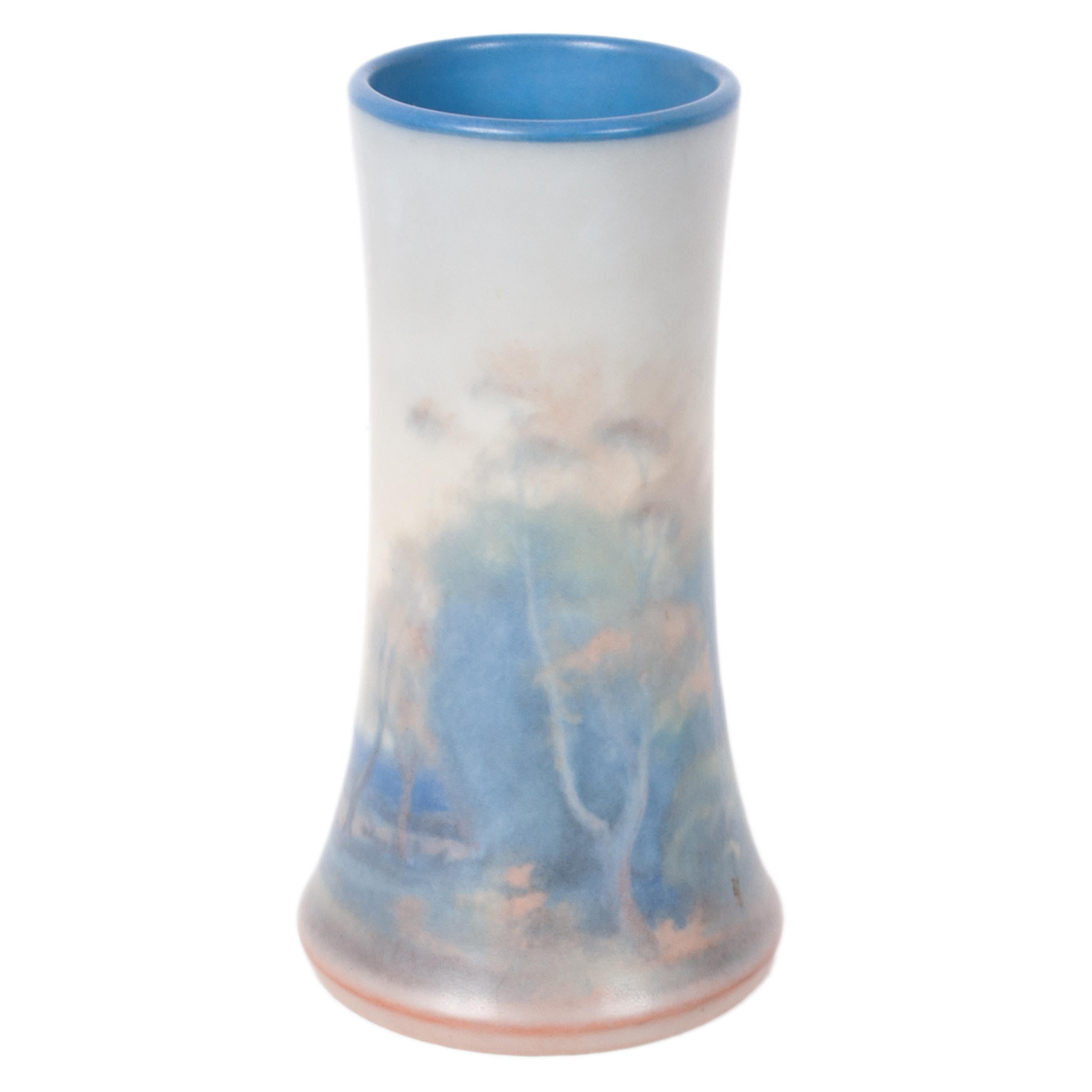 Early 20th Century Antique Pottery Scenic Vellum Landscape Vase Fred Rothenbusch for Rookwood 1925 For Sale