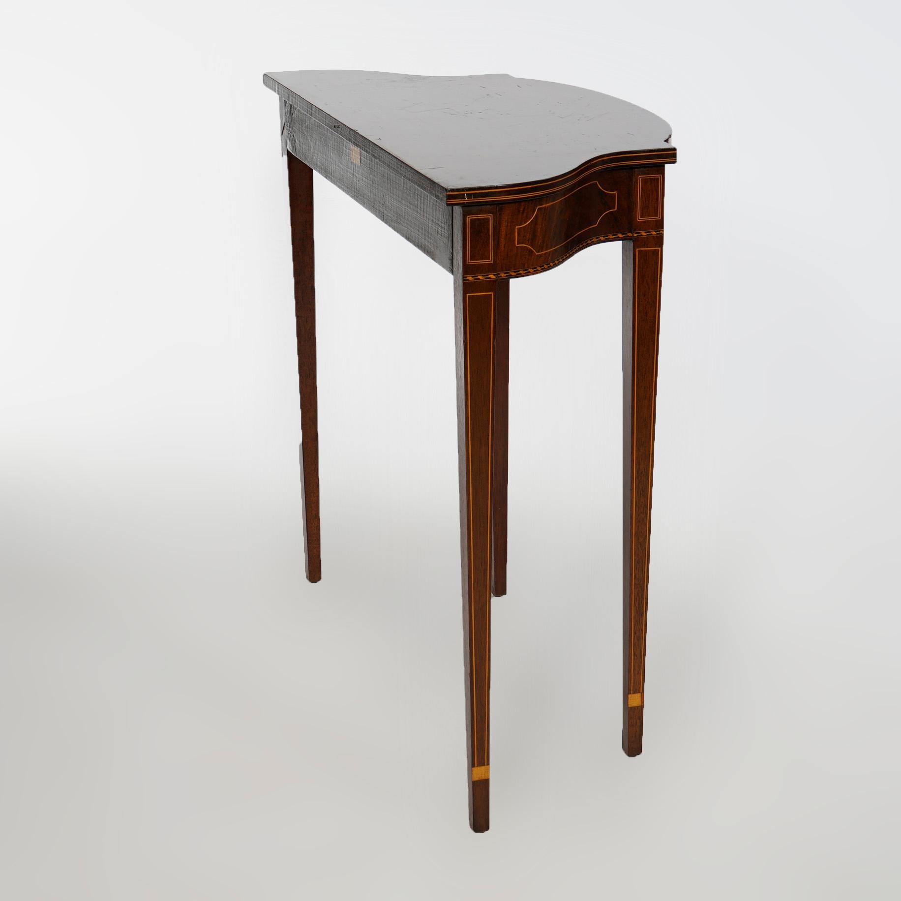 Inlay Antique Potthast Bros. Flame Satinwood Inlaid Flame Mahogany Side Table c1920