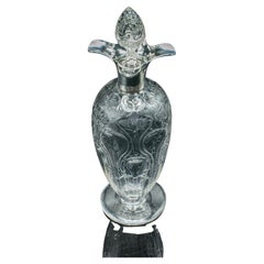 Antique Pouring Decanter, English Glass, Hallmark Silver, Art Nouveau, Edwardian