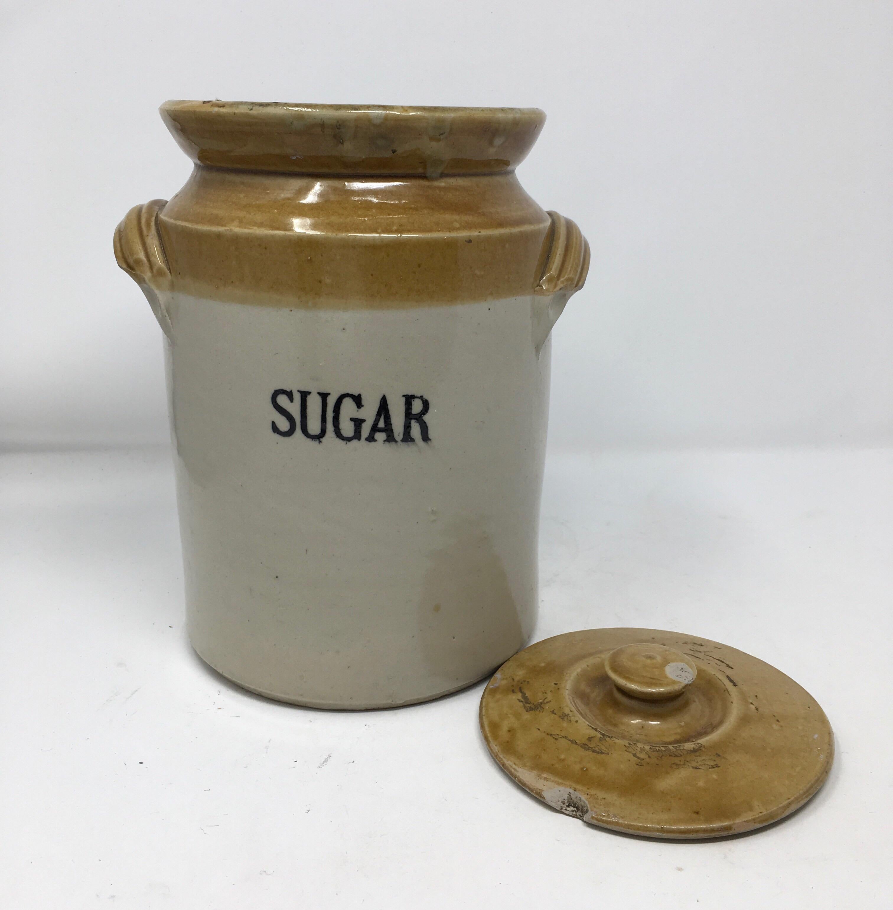 Victorian Antique Powell Bristol Stoneware Sugar Crock with Lid