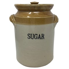 Antique Powell Bristol Stoneware Sugar Crock with Lid