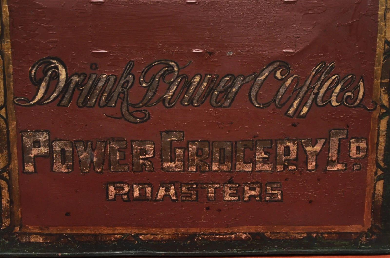 Antique Power Coffee Tin Rolltop Red Tea Hopper General Store Spice Bin Display For Sale 5
