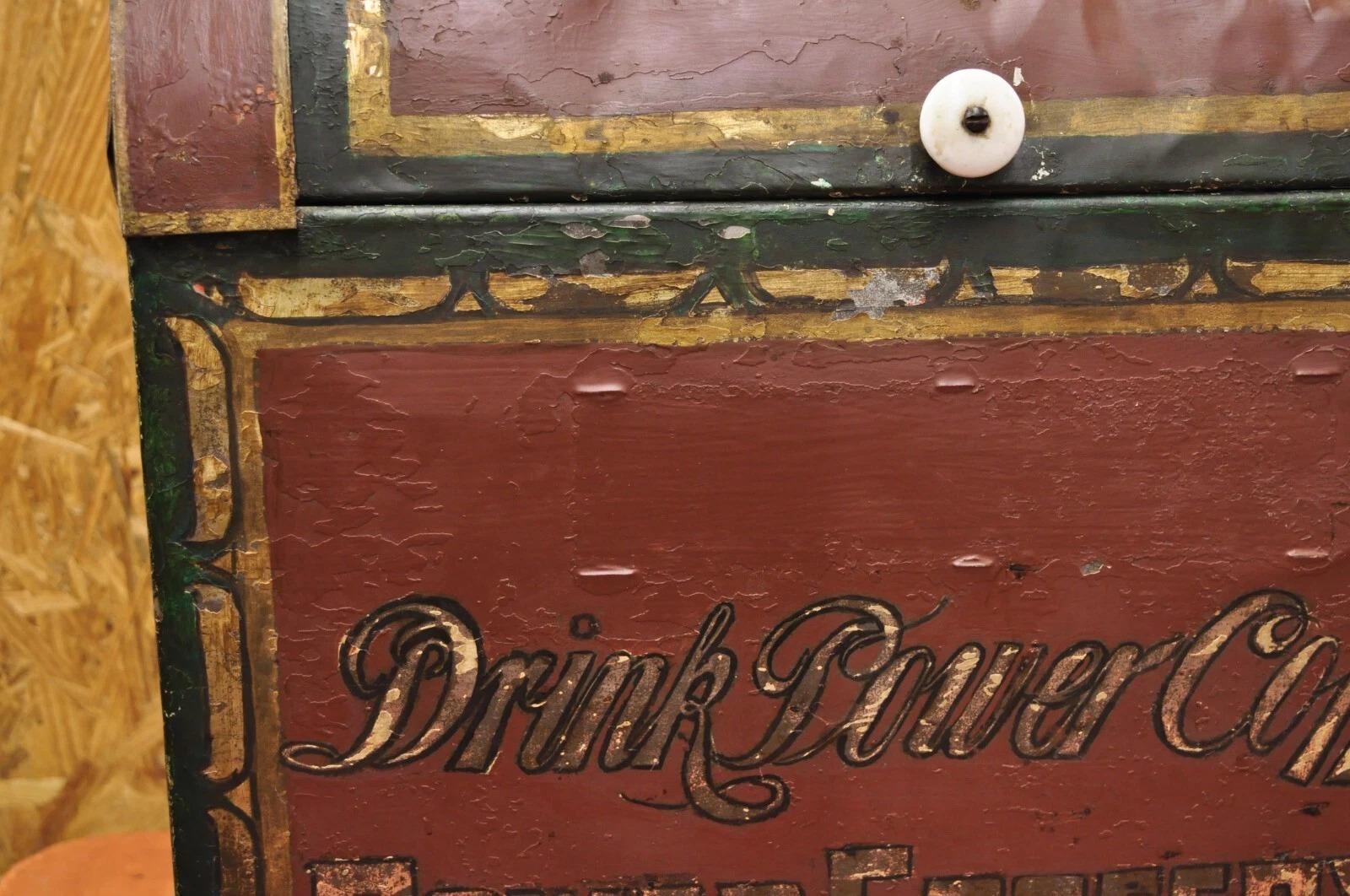 Metal Antique Power Coffee Tin Rolltop Red Tea Hopper General Store Spice Bin Display For Sale