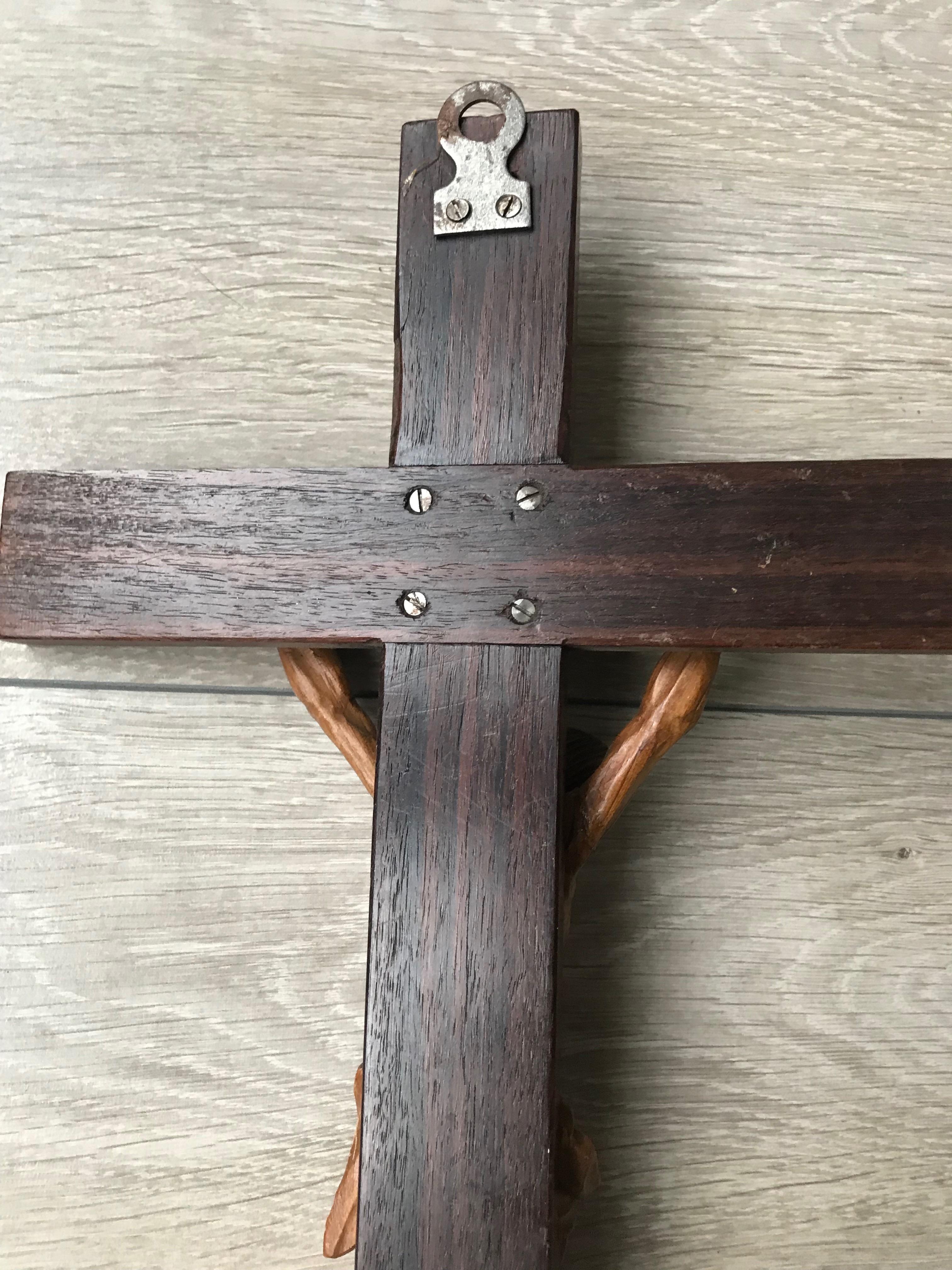 Antique Practical Size, Handcrafted Christ on wooden Cross Home Wall Crucifix 9