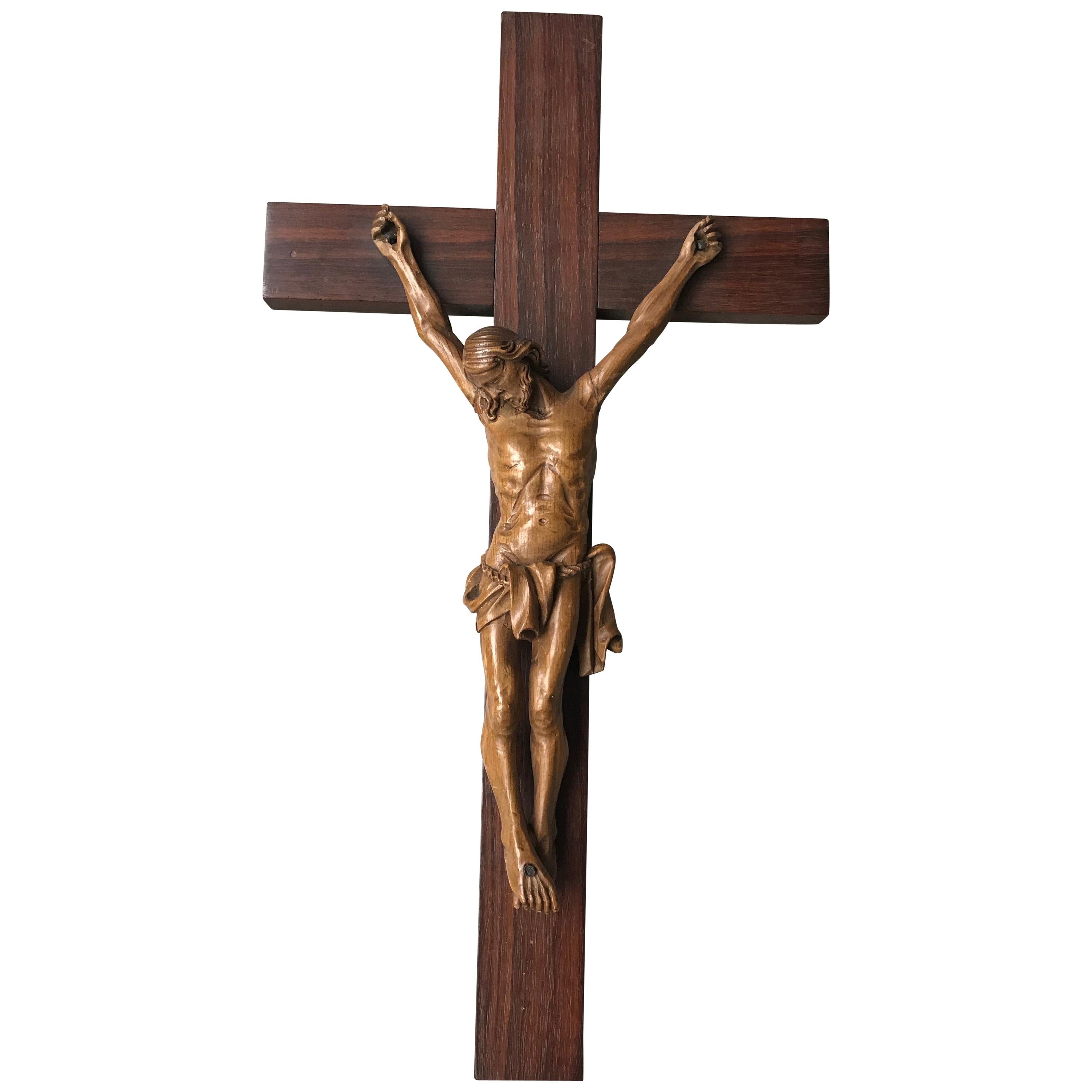 Antique Practical Size, Handcrafted Christ on wooden Cross Home Wall Crucifix