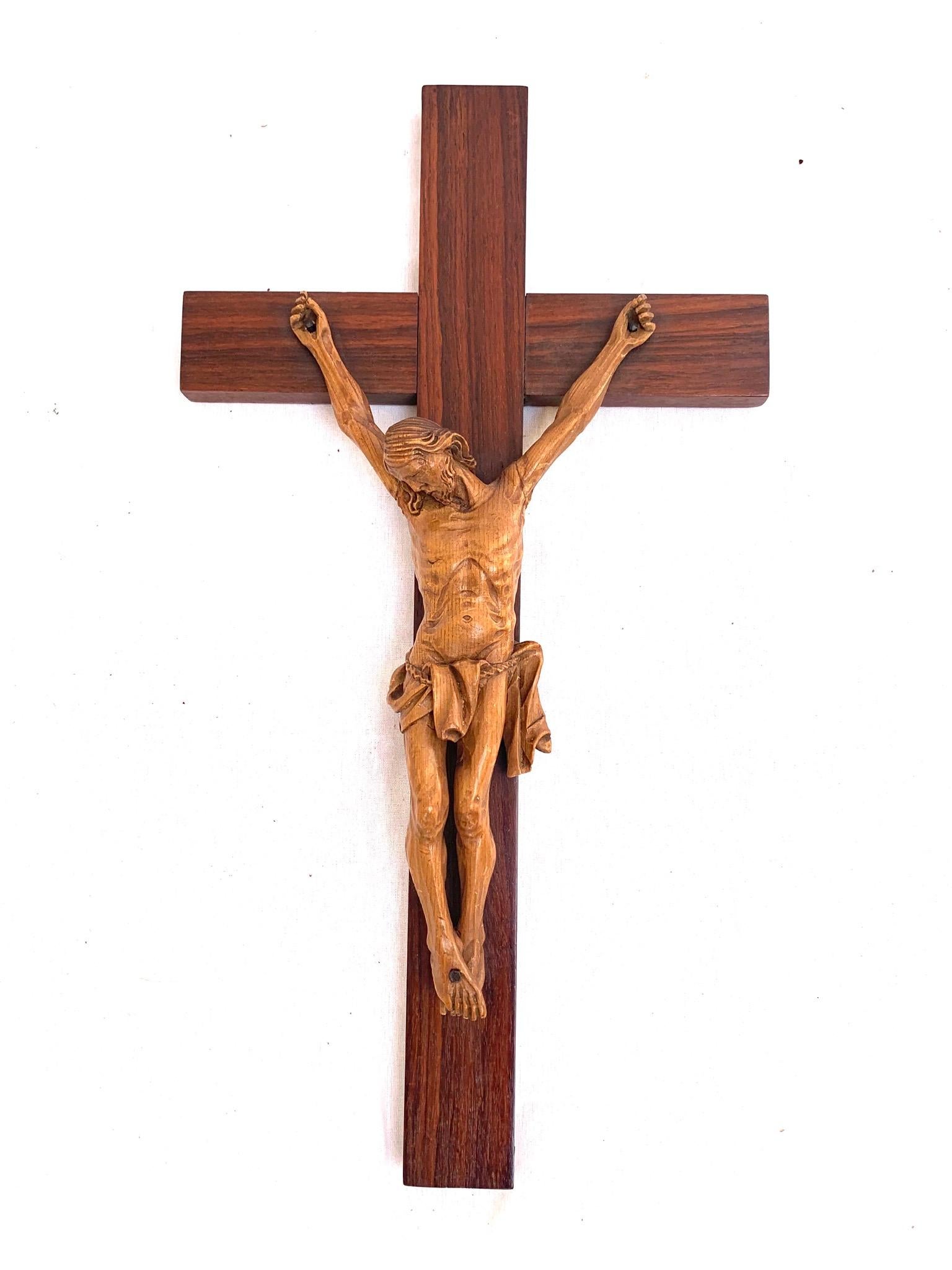 Antique Practical Size, Handcrafted Christ on wooden Cross Home Wall Crucifix 1