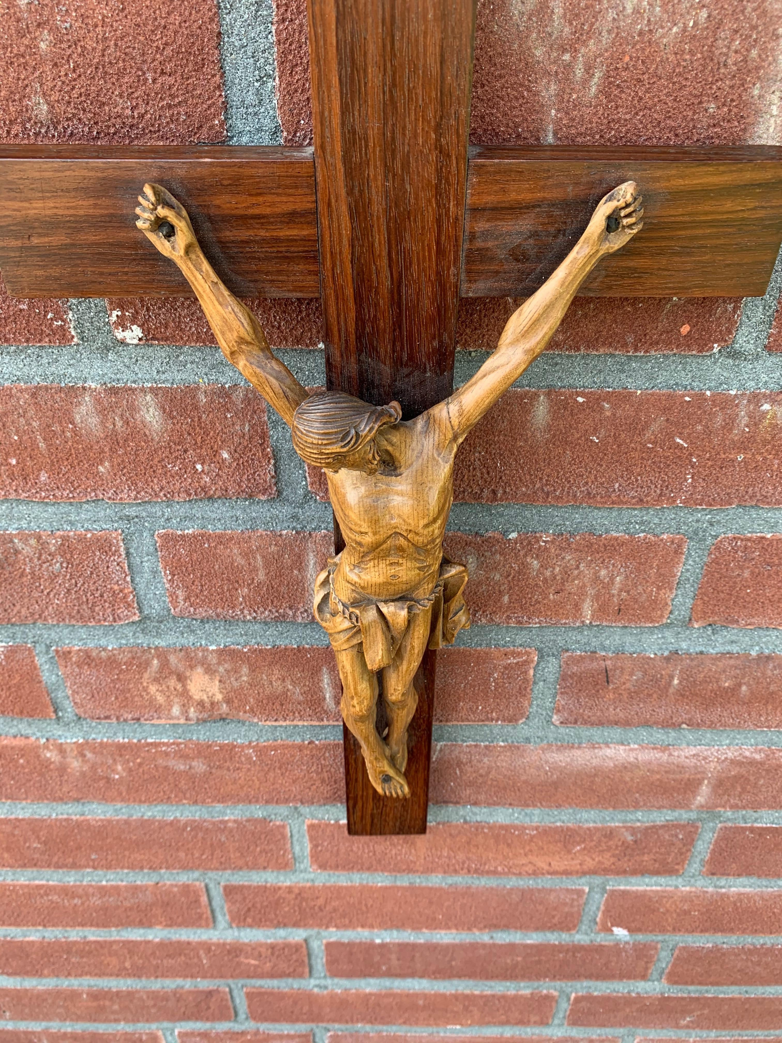 European Antique Practical Size, Handcrafted Christ on wooden Cross Home Wall Crucifix