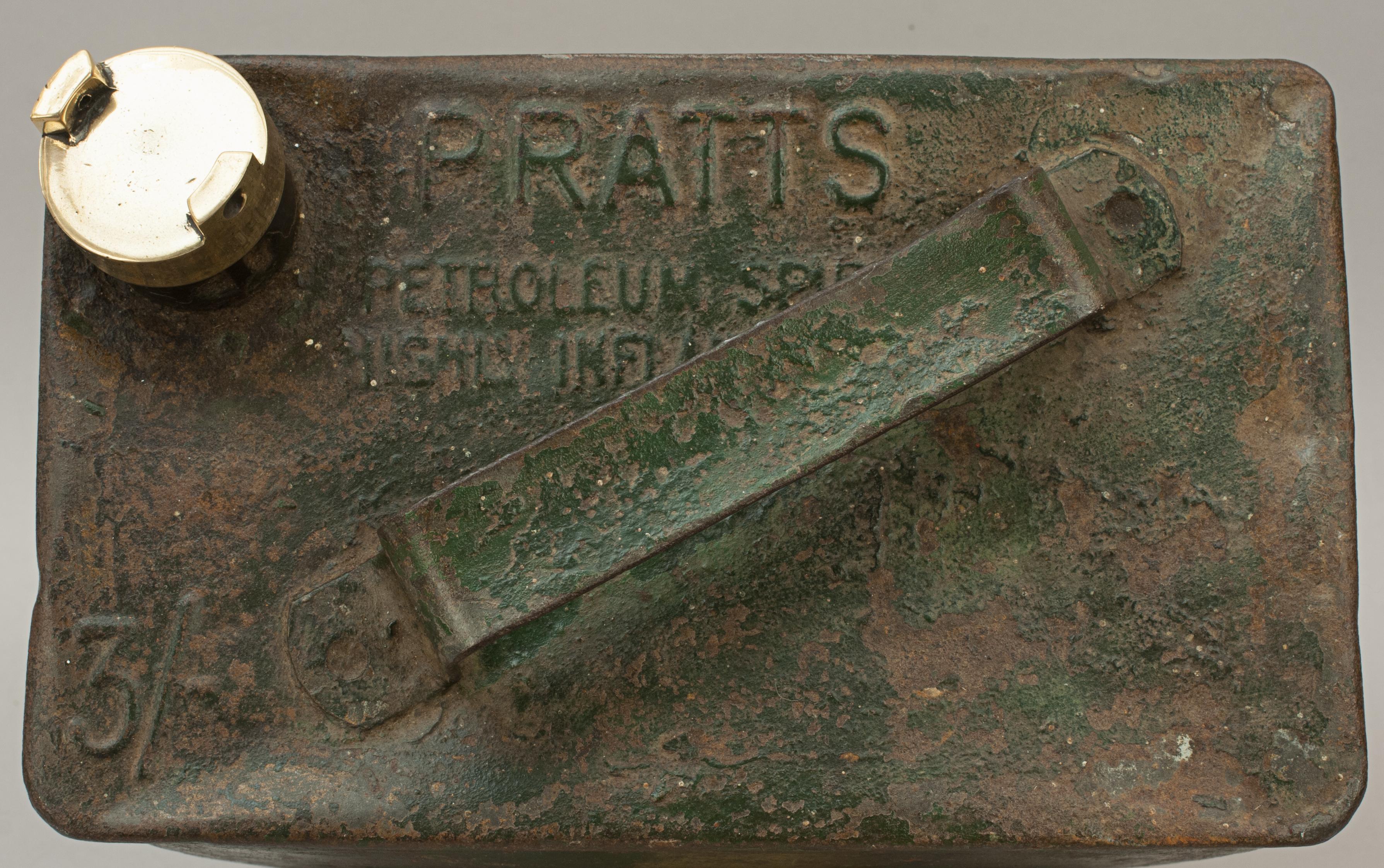 British Antique Pratts Green Motoring Petrol Can For Sale