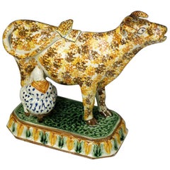 Figure de crémier à vache antique en poterie Prattware, vers 1800