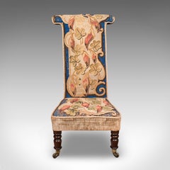 Chaise de prière ancienne, anglaise, point d'aiguille, ecclésiastique, Prie Dieu, Regency