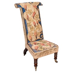 Chaise de prière ancienne, anglaise, point d'aiguille, ecclésiastique, Prie Dieu, Regency
