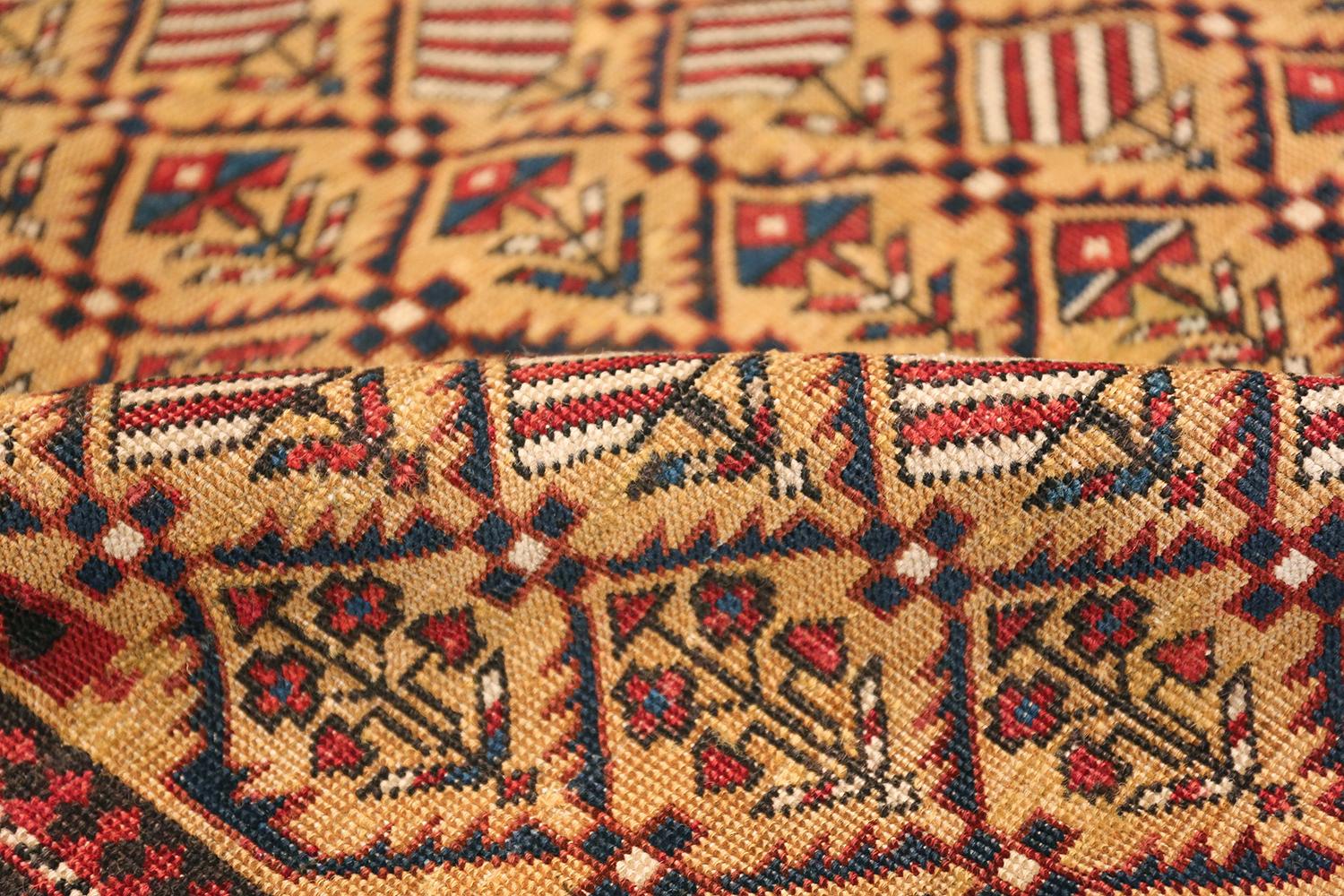 Wool Antique Prayer Design Caucasian Dagestan Rug. Size: 4 ft 5 in x 5 ft 10 in 