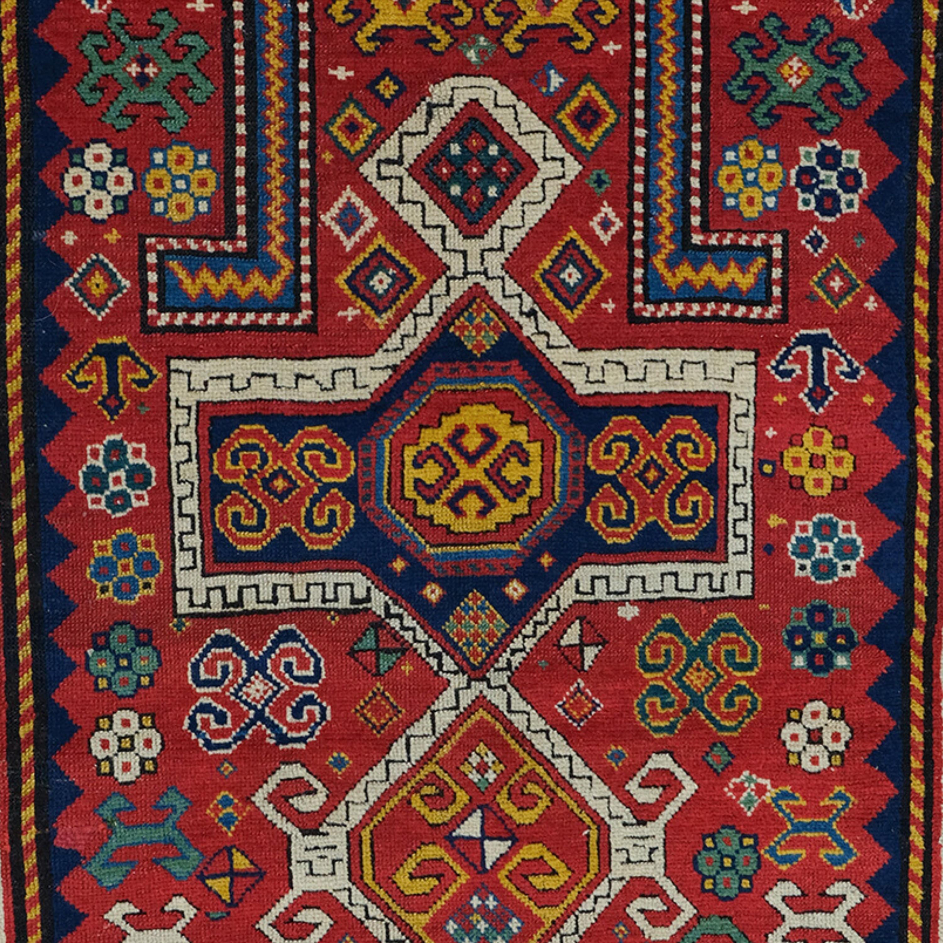 Caucasian Antique Prayer Kazak Rug - 19th Century Prayer Kazak Rug, Handmade Wool Rug For Sale