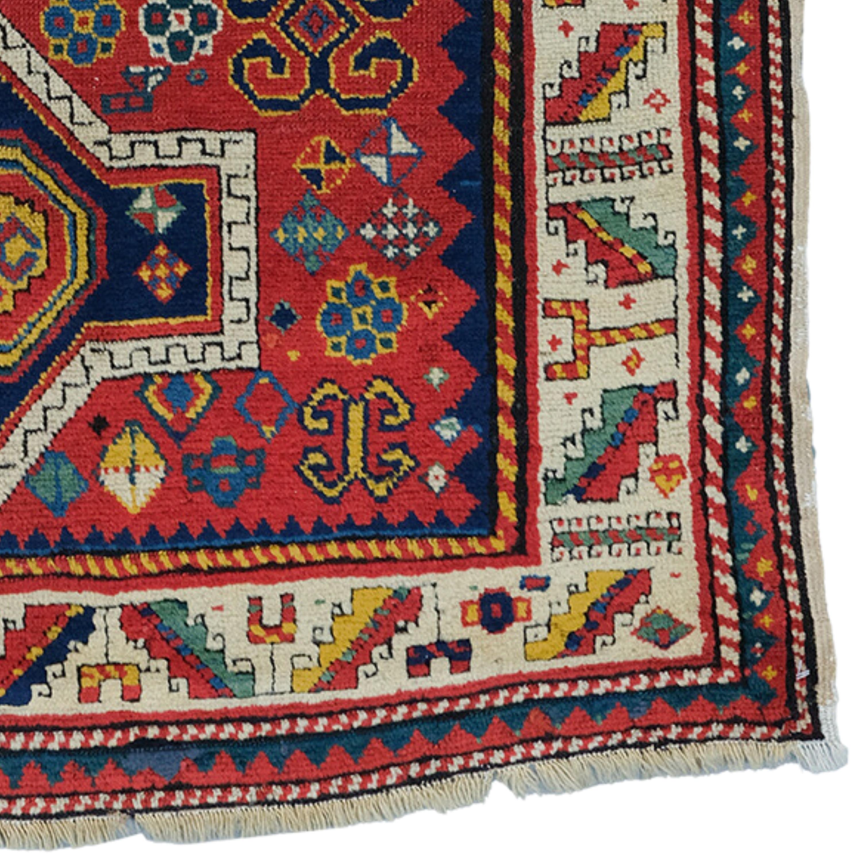 Antique Prayer Kazak Rug - 19th Century Prayer Kazak Rug, Handmade Wool Rug For Sale 1