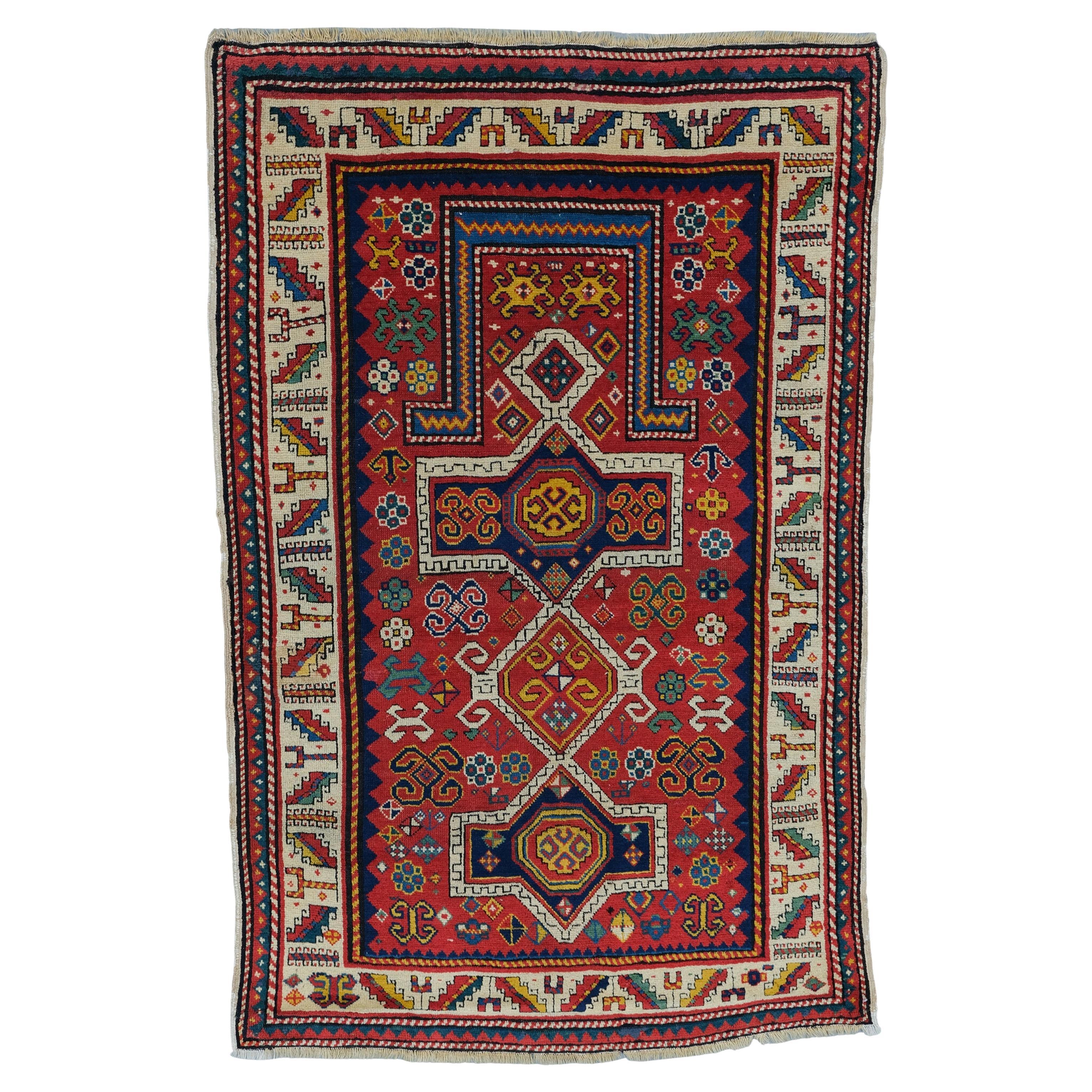 Antiker Kazak-Gebetteppich – Kazak-Teppich aus dem 19. Jahrhundert, handgefertigter Wollteppich