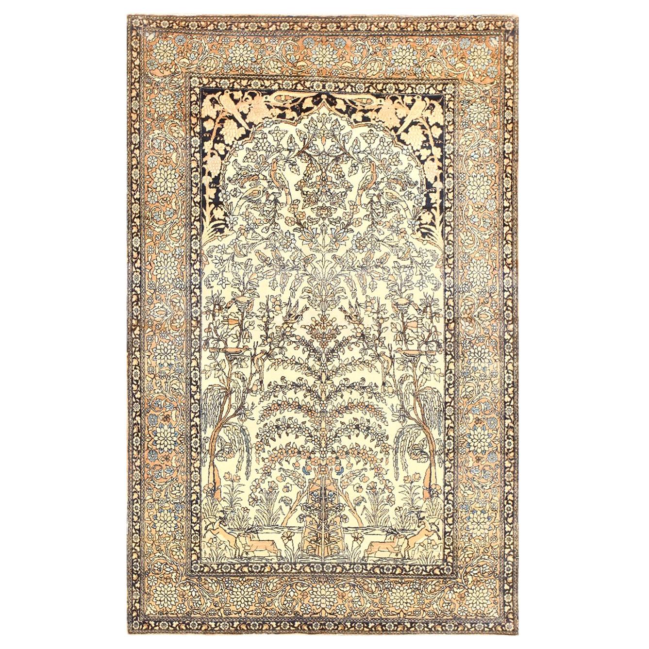 Antique Prayer Tree of Life Persian Isfahan Rug. Size: 4 ft. 5 in x 7 ft