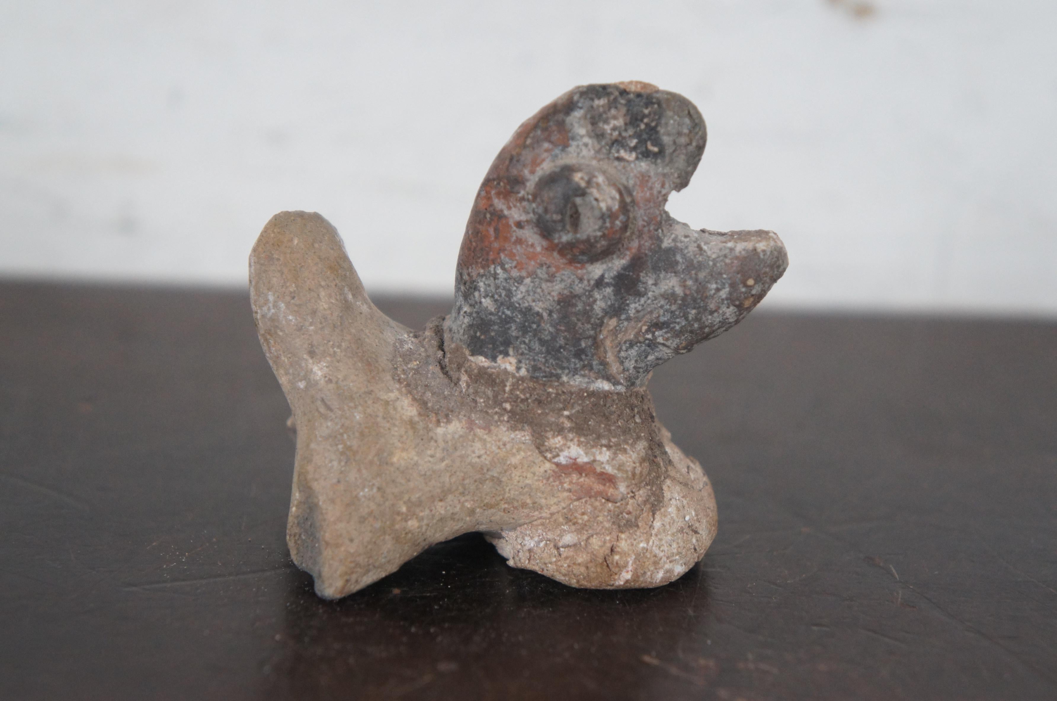 18th Century and Earlier Antique Pre Columbian Clay Pottery Figural Animal Painted Earthenware 