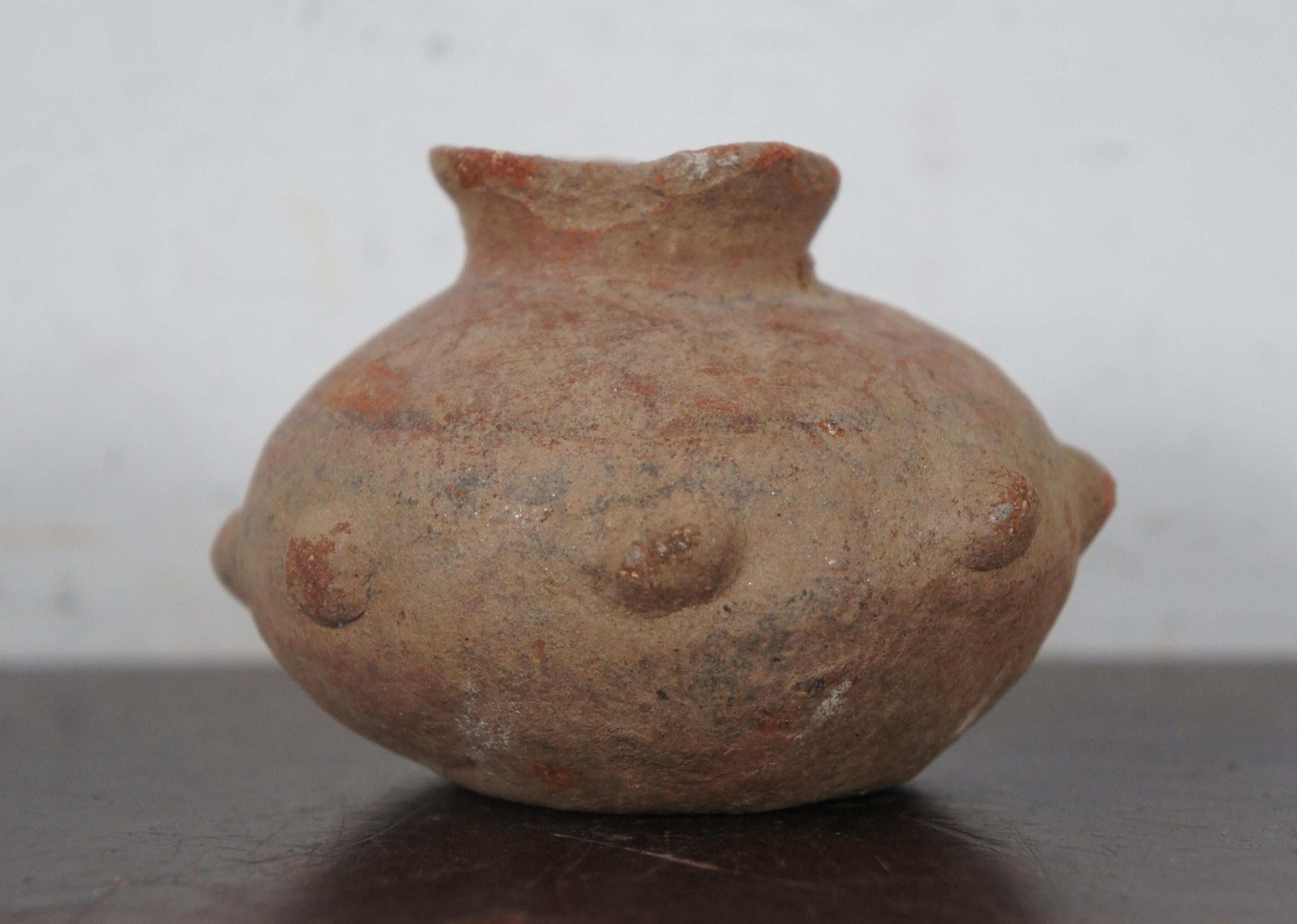 18th Century and Earlier Antique Pre Columbian Primitive Earthenware Clay Pot Bud Vase Vessel