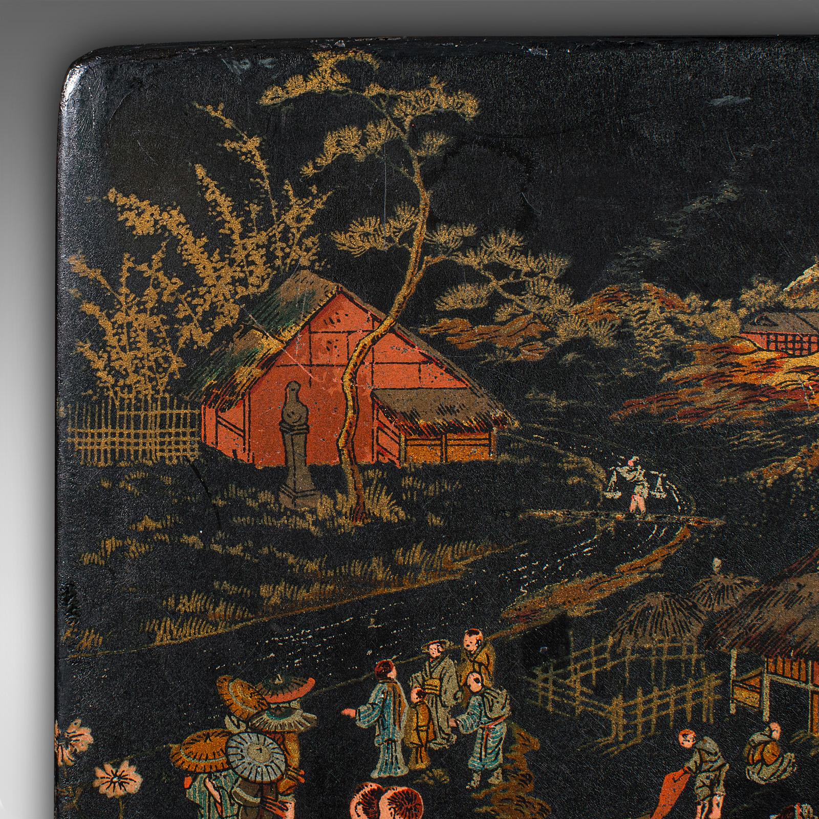 Antique Presentation Box, Japanese, Lacquered, Hand Painted, Oriental, Victorian For Sale 2
