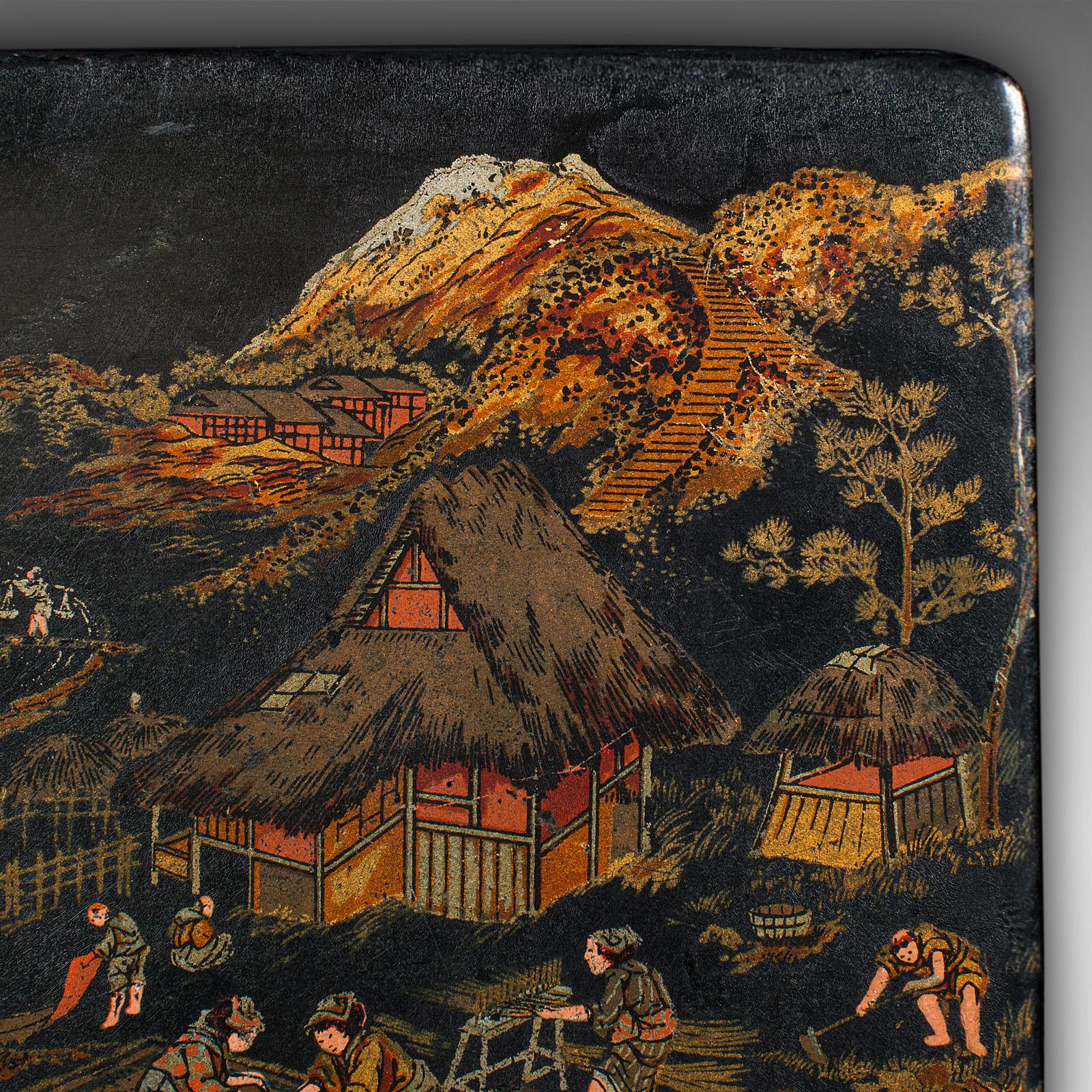 Antique Presentation Box, Japanese, Lacquered, Hand Painted, Oriental, Victorian For Sale 3