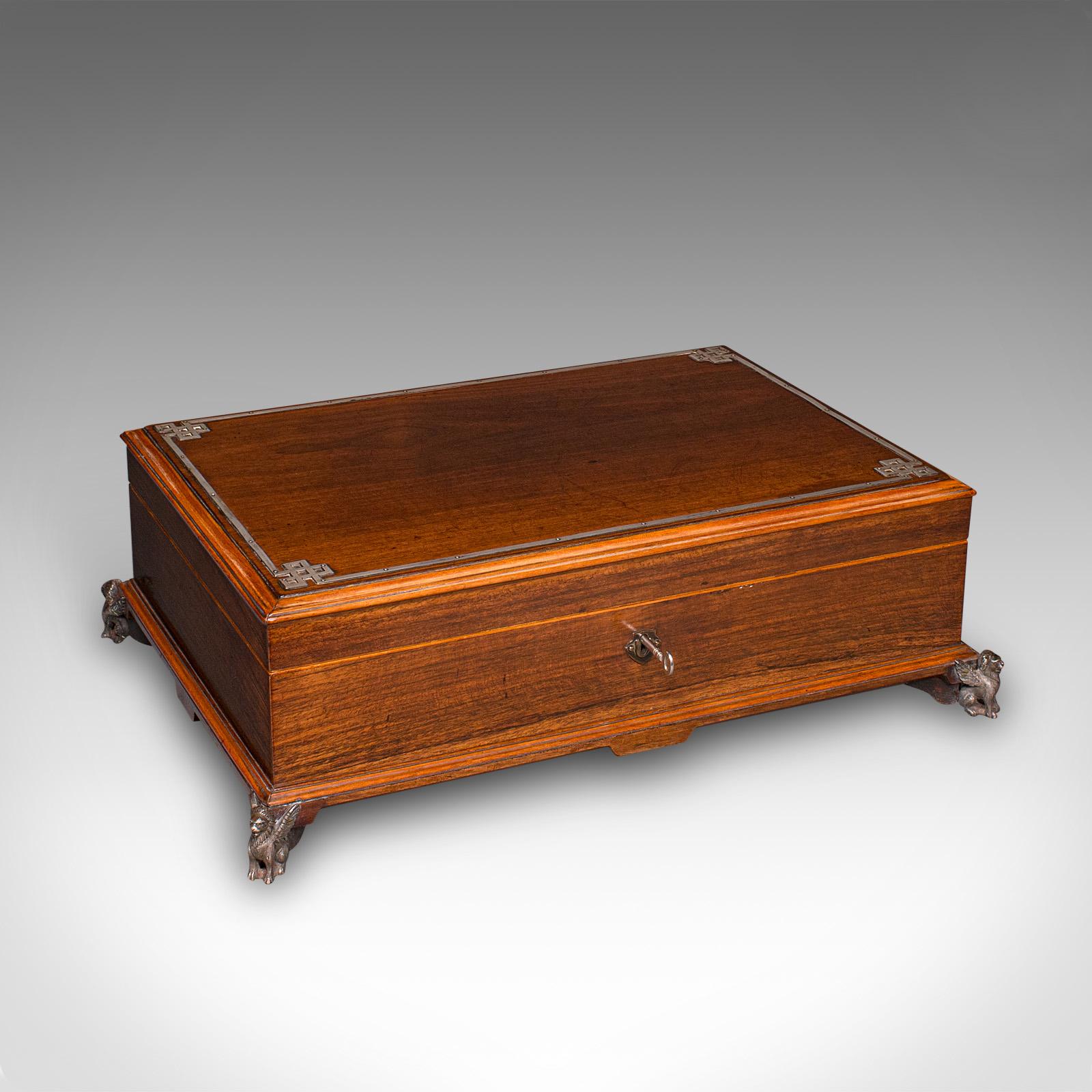 Teak Antique Presentation Insignia Box, Italian, Campaign Chest, Victorian, C.1900 For Sale