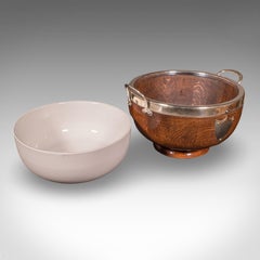 Antique Presentation Prize Bowl, English, Oak, Ceramic, Fruit Dish, Edwardian