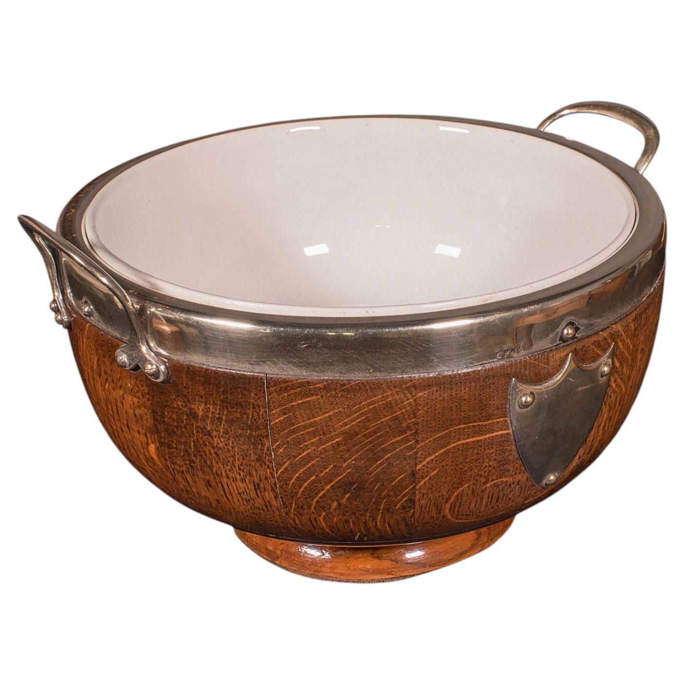 Antique Presentation Prize Bowl, English, Oak, Ceramic, Fruit Dish, Edwardian