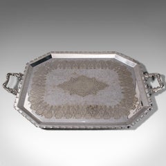 Antique Presentation Serving Tray, English, Silver Plated, Afternoon Tea, C.1895