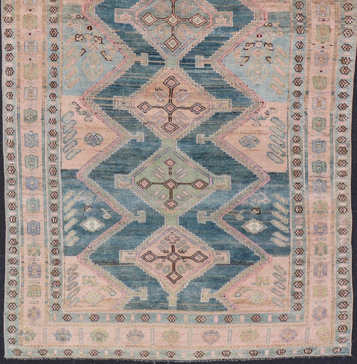 Persian Antique Presian Gallery Kurdish Rug in Wool with Sub-Geometric Design For Sale