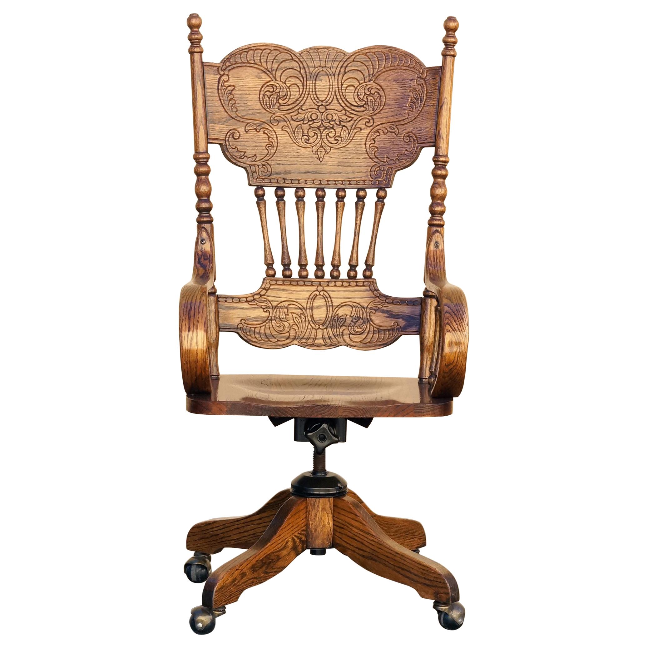 Antique Pressed Back Oak Steno Chair