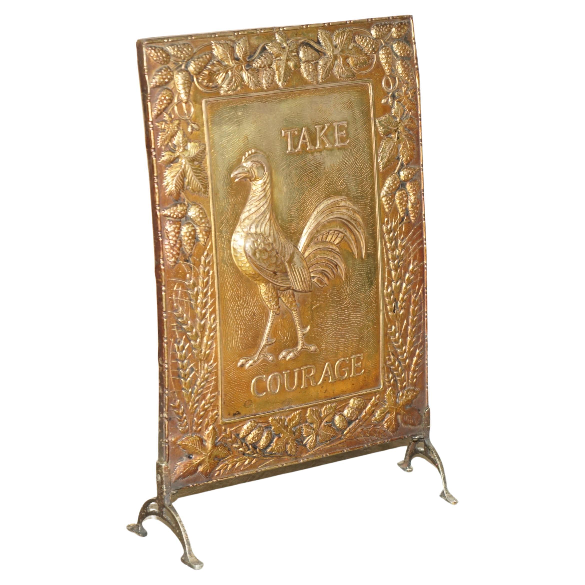 Royal House Antiques

Royal House Antiques is delighted to offer for sale this stunning circa 1890-1900 “Take Courage” Ale, pressed brass fire screen guard

A very good looking and well made piece, the main body is a piece of breweriana which is