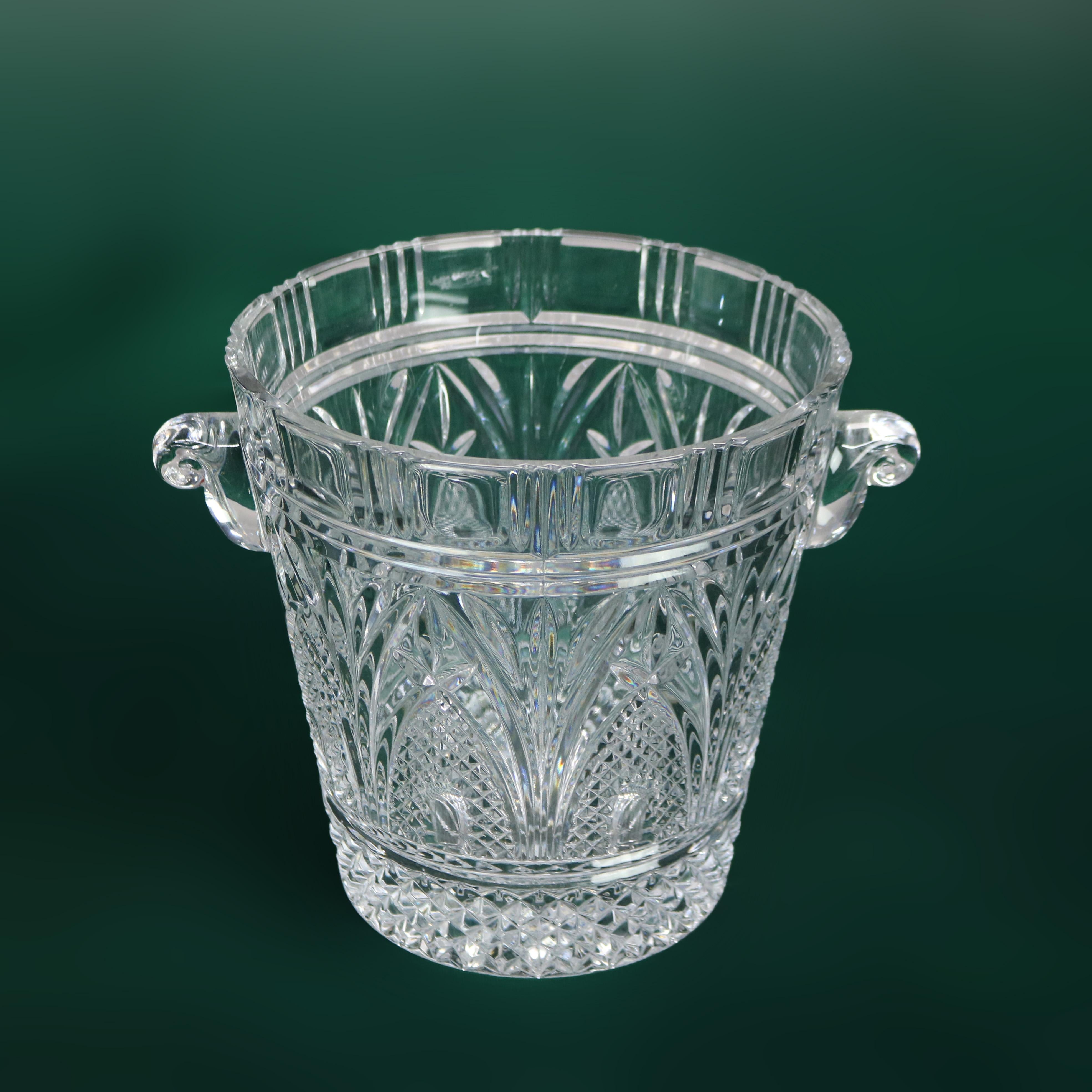 Antique Pressed Glass Double Scroll Handled Ice Bucket with Stylized Beehives/Pineapples C1920

Measures - 10
