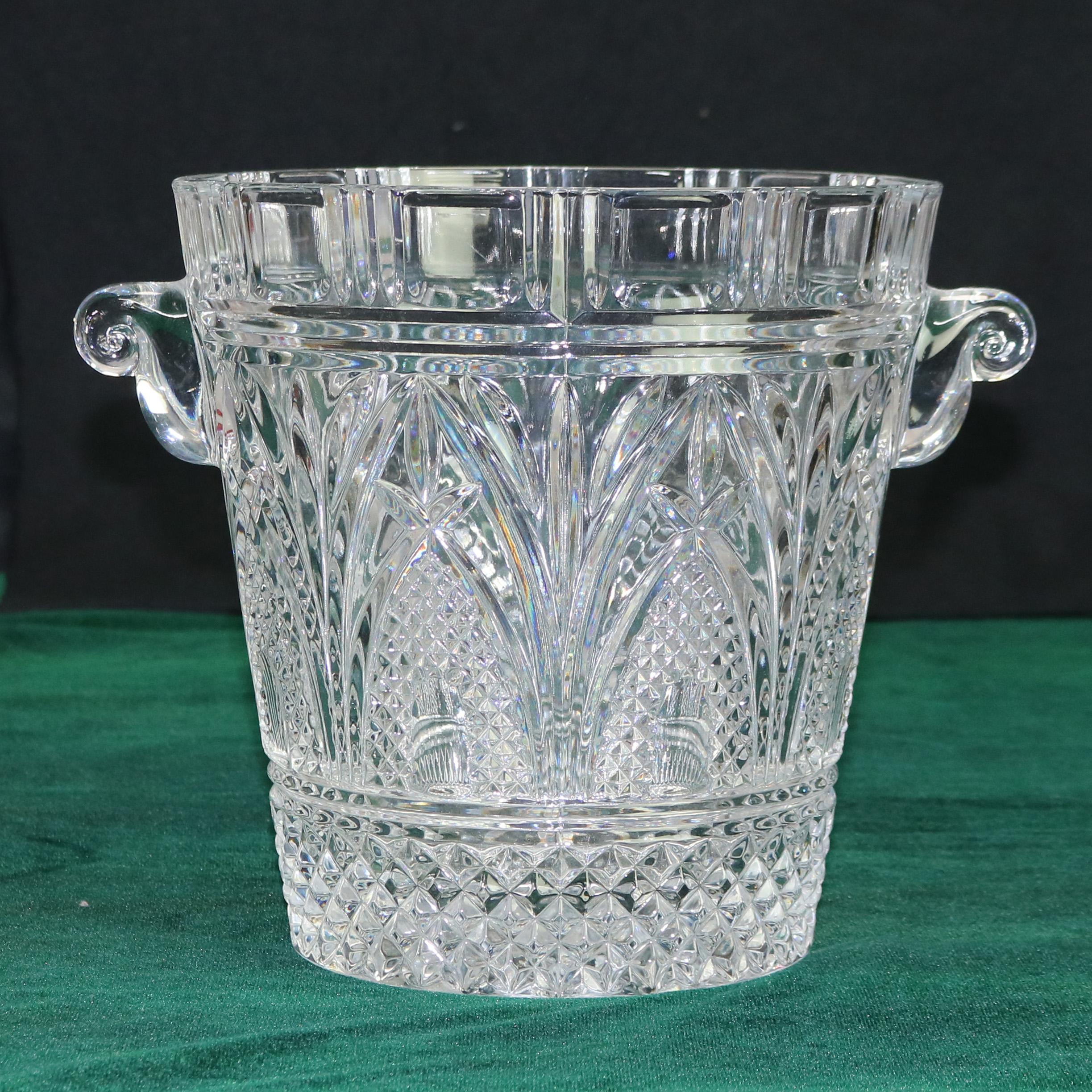 Antique Pressed Glass Double Scroll Handled Ice Bucket C1920 In Good Condition For Sale In Big Flats, NY